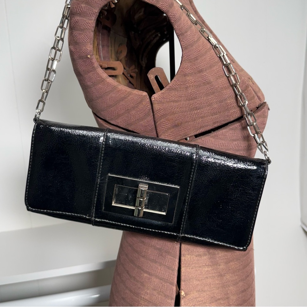 Vintage Banana Republic Faux Patent Leather Baguette Handbag - Picture 2 of 11